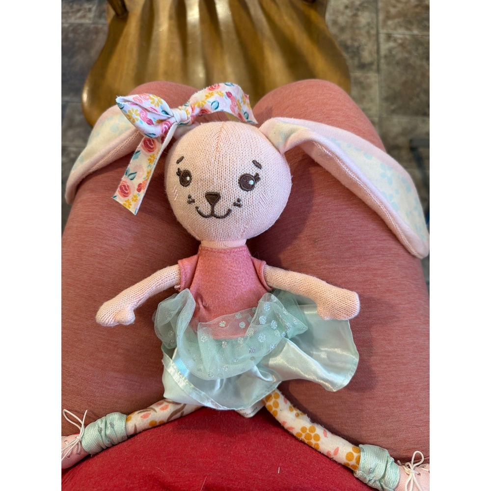 Sunny Days Entertainment Pink Knit Bunny Ballerina Plush Doll Mint Green Tutu